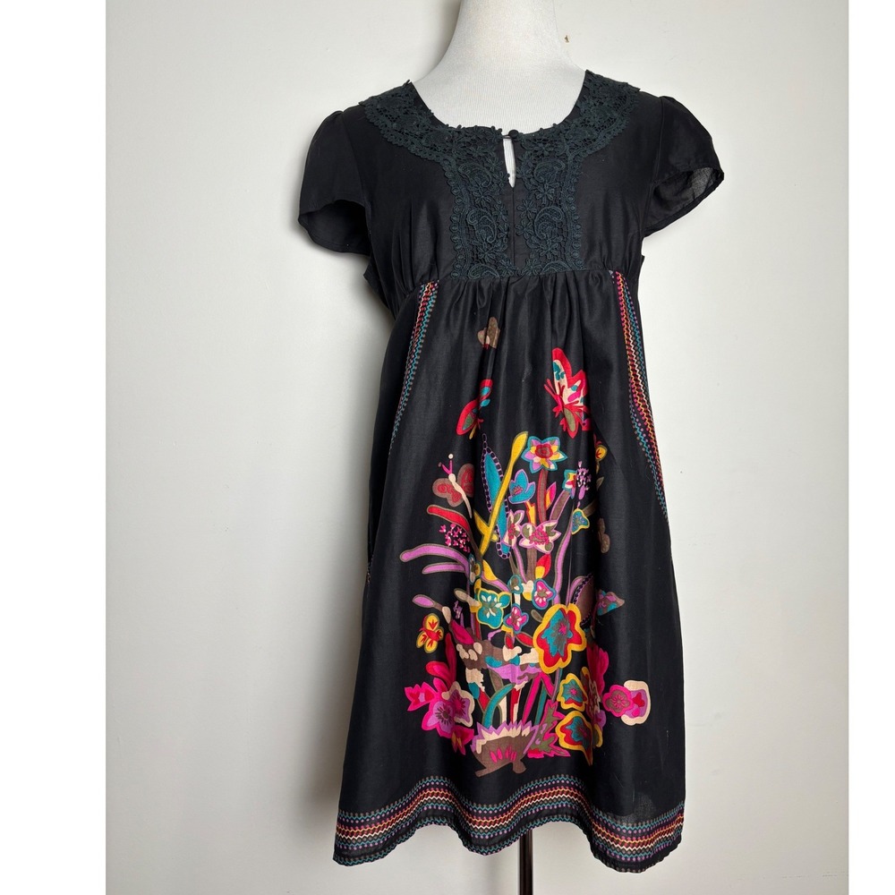 Aryeh Womens Folk Floral Butterfly Mini Dress M Boho Crochet Lace High Waist